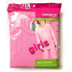 Girls Winter Warm Cotton Thermal 2 PCS Set Top+ Pants, Pink, XL